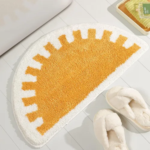 Vista 8 de TRUEDAYS Alfombra de baño beige, medio círculo, bonita alfombra de baño bohemia, suave y esponjosa, absorbente de agua, lavable a máquina