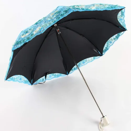 Vista 3 de Honeystore - Sombrilla para boda, con encaje solar, 2 pliegues, diseño de flores 3D, color blanco