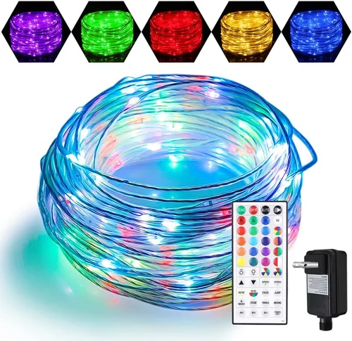 Vista 11 de Omika guirnalda de luces LED multicolor, cambian de color, impermeables, luces intermitentes con control remoto para interiores, exteriores