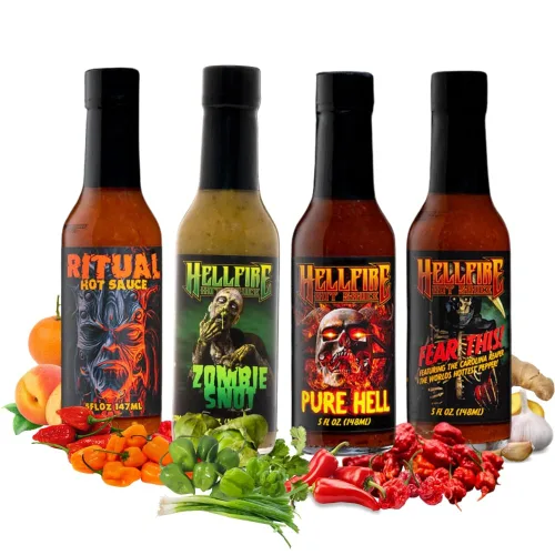 Vista 9 de Hellfire Hot Sauce Ritual Habitual - Salsa picante gourmet a base de frutas con sabores tropicales y curry, 5 onzas