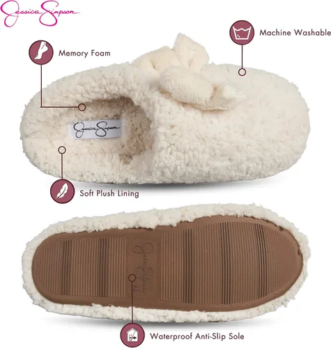 Vista 3 de Jessica Simpson Womens Plush Marshmallow Slide on House Slipper Clog with Memory Foam