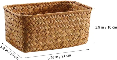 Vista 3 de Cestas de almacenamiento de pastos marinos para decoración del hogar, cesta rectangular de mimbre para almacenamiento de aperitivos, cestas tejidas
