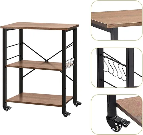 Vista 5 de AZ L1 Life Concept Mesa auxiliar de cocina con 3 niveles para horno de microondas, estación de trabajo con ruedas, 23.7 pulgadas