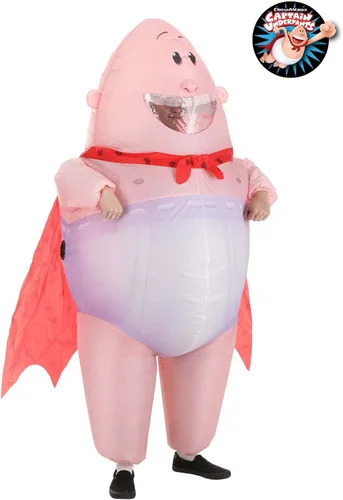 Vista 2 de Disfraz inflable de capitán para adultos, disfraz de superhéroe calvo hilarante, capa y ropa