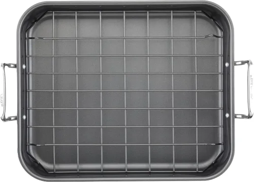 Vista 11 de Rachael Ray Bakeware Asador/Bandeja para Asar Antiadherente con Rejilla Reversible, 16.5 Pulgadas x 13.5 Pulgadas, Gris