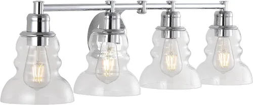 Vista 11 de JONATHAN Y Lámpara de tocador de 6.5 pulgadas con pantalla de cristal transparente, estilo industrial rústico y moderno cromado, aplique de pared