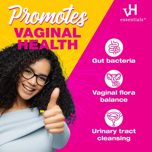 Vista 4 de vH essentials Probióticos con prebióticos y arándanos cápsulas de suplemento de salud femenina (544-36) y toallitas limpiadoras femeninas