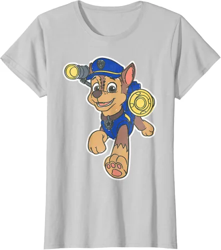 Vista 20 de Paw Patrol Chase Character Patch - Camiseta negra de manga corta con cuello redondo y ajuste clásico, talla S Negro