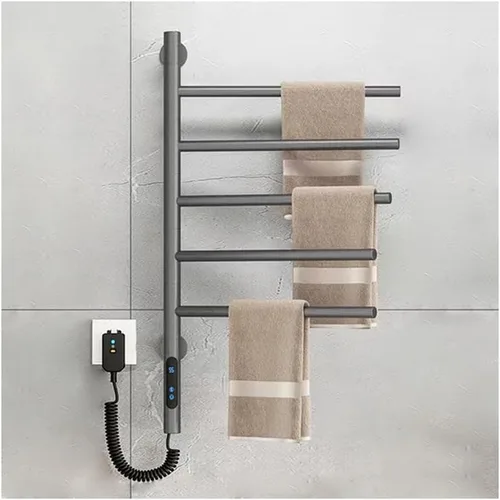 Vista 8 de Toallero eléctrico con calefacción, calentador de toallas giratorio montado en la pared, calentador de toallas de acero inoxidable, 5 barras