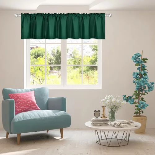 Vista 22 de DECOVSUN Cenefa morada para ventanas de 60 x 18 pulgadas, aislamiento térmico sólido, bolsillo para cortinero, cenefa corta para cocina, cenefa
