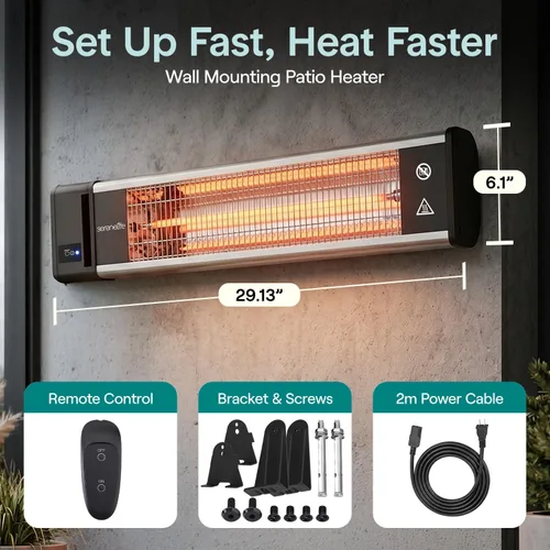 Vista 8 de SereneLife - SLOHT26 Calentador eléctrico con infrarrojos para exterior, de 1500 W para calentar rápido la pared o techo, sin olor, calentador