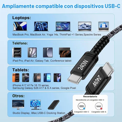 Vista 6 de 240W Super Fast Samsung S26 Ultra Cable Cargador USB C Cable de carga Negro