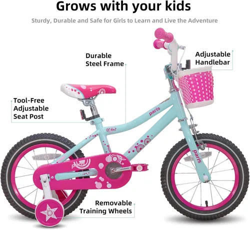 Vista 2 de JOYSTAR Paris Girls Bike for Ages 3-8 Years Old, 14 16 18 20 Inch Kids Bike with Training Wheels, Basket and Handbrake, Multiple