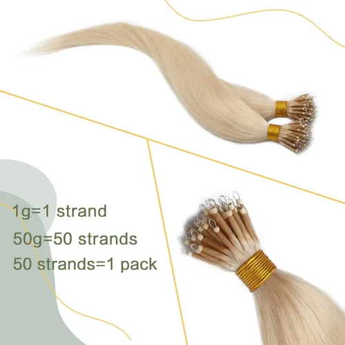 Vista 86 de SEGO Extensiones de cabello humano con micro cuentas, extensiones de cabello humano con micro bucle, lacio, natural, fusión fría, 1.76 oz/paquete