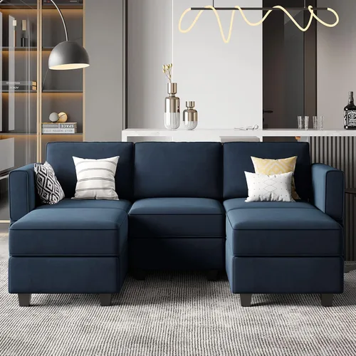 Vista 25 de Belffin - Sofá modular de terciopelo con asientos de almacenamiento, sofá de 3 plazas para sala de estar, color negro