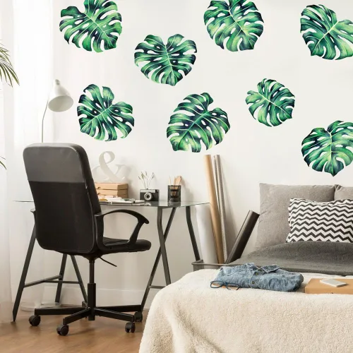 Vista 3 de Tropical Monstera Deliciosa - Vinilo decorativo para pared, diseño de planta de filodendro tropical Chromantics