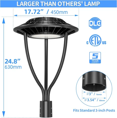 Vista 6 de ADUB Luces LED de poste de 60 W, 48 W, 36 W, potencia ajustable, DLC ETL 5000 K, luz LED superior con fotocélula IP65, luces de poste