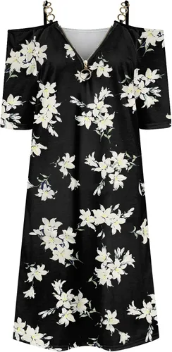 Vista 2 de Vestido largo para mujer, vestido de manga corta, holgado, cómodo, elegante, con cuello en V