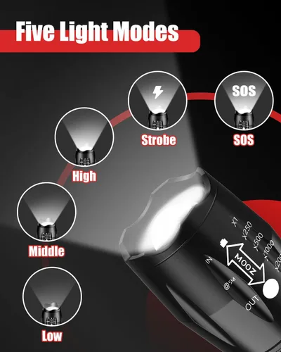Vista 4 de 2 linternas LED de alto lúmenes, linterna pequeña, impermeable, luz de flash de enfoque ajustable para exteriores, emergencia, accesorios tácticos