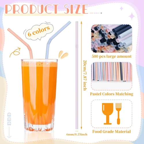 Vista 2 de Hushee 500 pajitas de plástico desechables a granel coloridas pajitas de plástico pastel desechables de plástico para bebidas diarias de jugo de 7.9