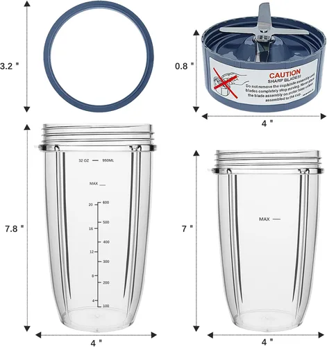 Vista 4 de PODCAY Piezas de repuesto para licuadora Nutribullet, tazas de 32 onzas y 24 onzas con cuchilla extractora de repuesto, compatible con licuadoras