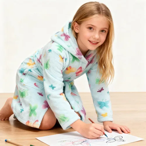 Vista 17 de E.W Apparel Bata de baño de forro polar con capucha para niños, bata suave y mullida para niños pequeños