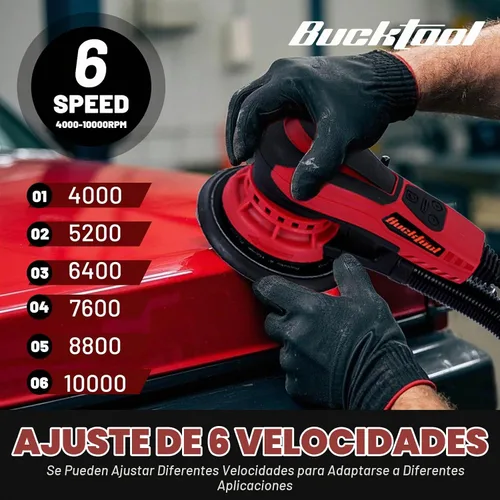 Vista 5 de Bucktool Lijadora orbital de 3.0 amp 6 pulgadas con motor sin escobillas, velocidad variable de 4000-10000, diámetro de órbita de 5mm, con control