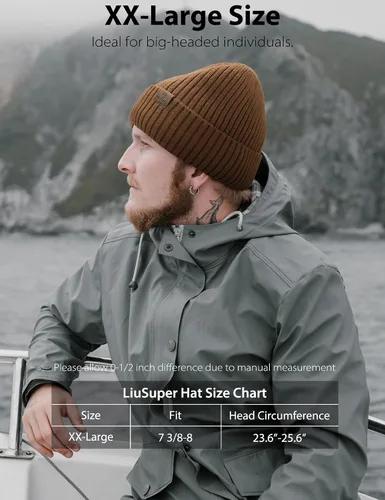 Vista 2 de LiuSuper XXL Oversized Beanie Hat for Men and Women, Extra Large Warm Winter Cap for Big Heads, Lined & Stretchy Wool Hat