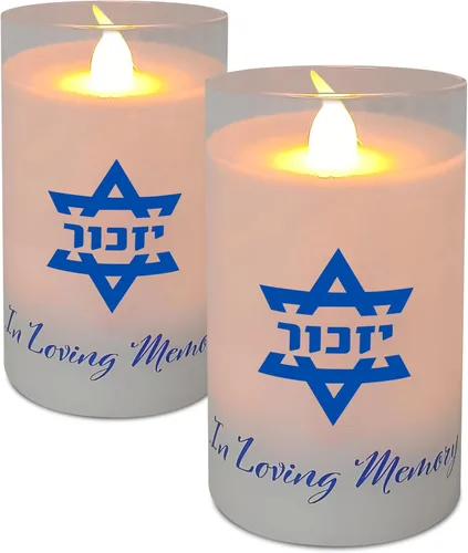 Vista 6 de Ner Mitzvah Vela eléctrica Yahrzeit - Velas votivas LED - Vela conmemorativa sin llama