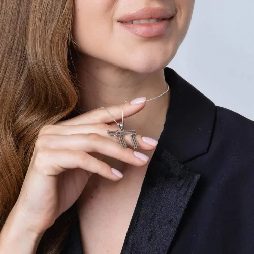 Vista 5 de Marina Meiri Joyería - Collar de cadena de plata de ley 925 real con dije clásico de ficha judía grande, cadena de caja de 24 pulgadas