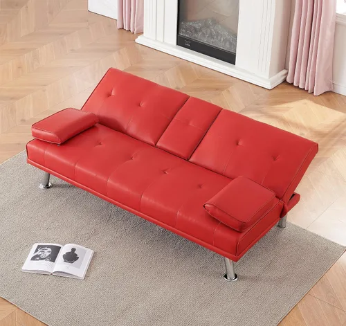 Vista 5 de Anwick Sofá futón de cuero moderno, sofá cama plegable convertible, sofá biplaza reclinable para espacios pequeños, apartamento, oficina