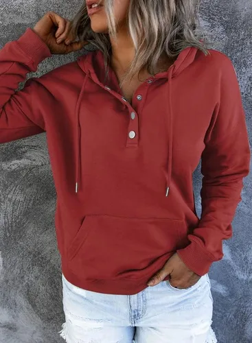 Vista 4 de Dokotoo - Sudaderas con capucha para mujer, con cuello de botón y cordón de ajuste, sudaderas casuales de manga larga