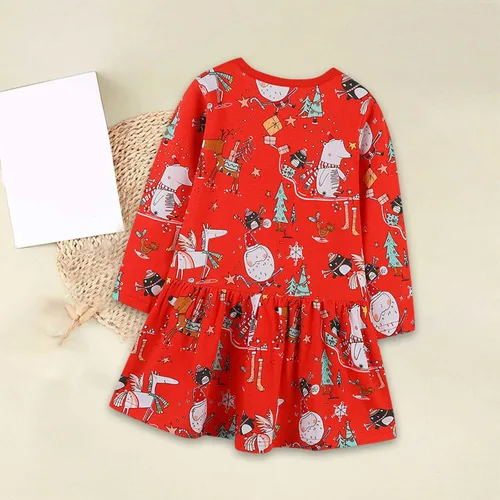 Vista 2 de YIISU Vestidos de bebé para niñas, vestido de Navidad para niña, vestido de manga larga, dobladillo oscilante, vestido de vacaciones, ropa, regalos