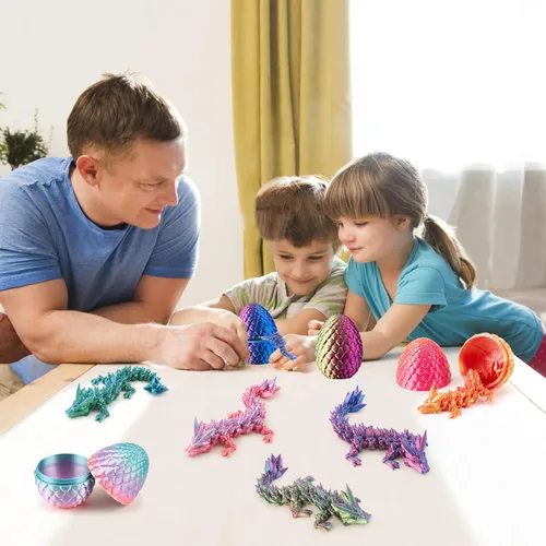Vista 3 de Dxldfks Dragón impreso en 3D con huevo, pequeños huevos de dragón de cristal articulados para cestas de Pascua, decoración del hogar y la oficina