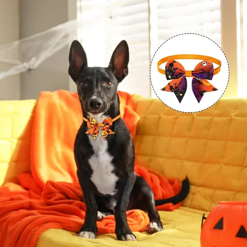 Vista 3 de Maitys 40 corbatines de Halloween para perros y gatos, collares básicos de corbatín para cachorros, accesorios para el cuello de gatito, accesorios