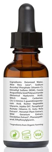 Vista 5 de Serum con Vitamina C Amara Organics para rostro 20% con ácido hialurónico y Vitamina E, 1 fl.