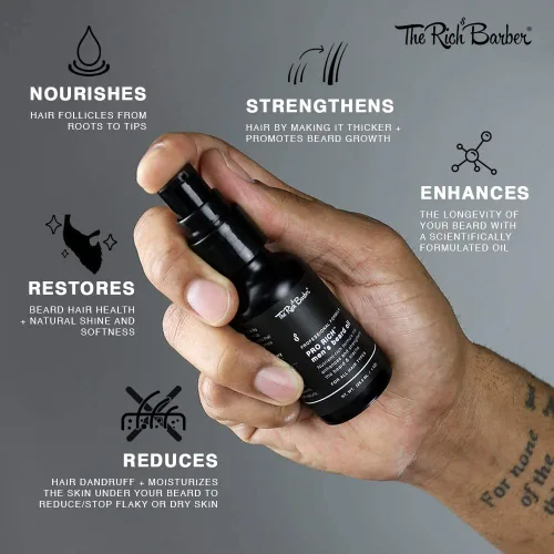 Vista 5 de The Rich Barber Pro Rich - Aceite de barba para hombre, 1 onza, suaviza la barba y promueve el crecimiento espeso con aceite de ricino, aceite