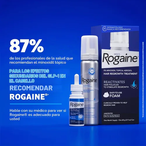 Vista 4 de Rogaine para hombres 5% minoxidil espuma tópica, suministro para un mes