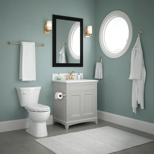 Vista 3 de Delta Mylan MYN64-CZ - Juego de 4 toallas de baño de bronce champán de 18 pulgadas, soporte para papel higiénico, soporte para toallas de mano