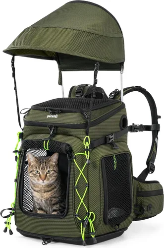 Vista 11 de Pecute Mochila para gatos, mochila transportadora de mascotas para Negro