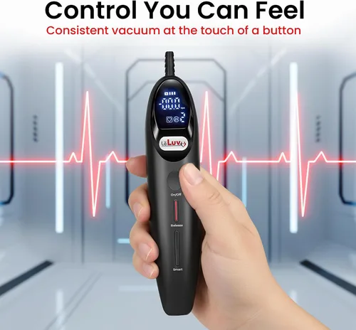 Vista 3 de LeLuv Magna LCD Controlador de bomba de vacío portátil inteligente USB recargable Modos programables o manuales - Silicona negra lisa