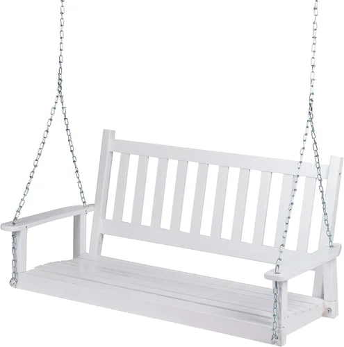 Vista 8 de Shine Company Maine - Columpio para porche de madera para exteriores de 54 pulgadas con cadenas, banco colgante, 4.5 pies, color negro
