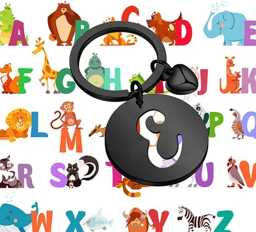 Vista 7 de HOLLP Llavero con diseño de disco inicial, 26 letras iniciales, alfabeto alfabeto, llavero de la A-Z