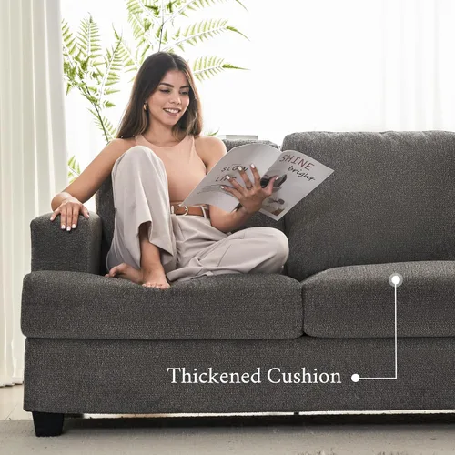 Vista 4 de AMERLIFE Moderno sofá de 3 plazas, sofá extra profundo de 89 pulgadas con cojines de felpa. Tela de felpilla gris ultra cómoda para sala de estar
