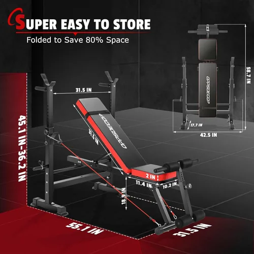 Vista 7 de OPPSDECOR 600lbs 6 in 1 Weight Bench Set with Squat Rack Foldable Bench Press with Removable Foot Catch Adjustable Workout Bench for Home Gym