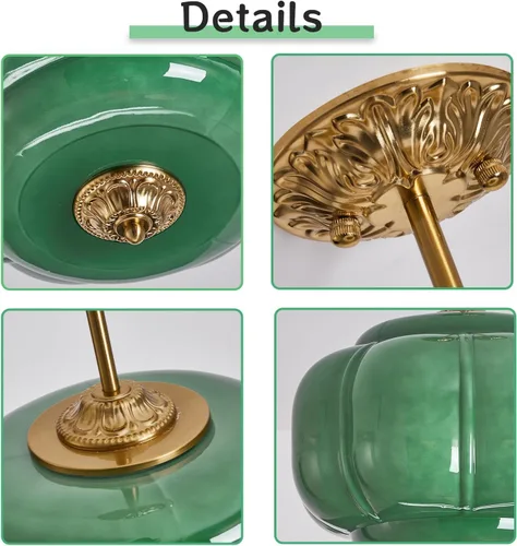 Vista 3 de Lámpara de techo de cristal de leche verde, lámpara colgante de calabaza vintage de 15 pulgadas con accesorio de latón antiguo, lámpara colgante