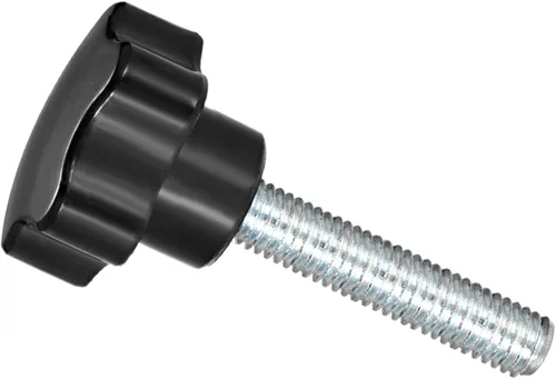 Vista 18 de Perillas de sujeción de estrella, rosca macho M5 x 0.984 in, cabeza de 0.945 in, mango de tornillo de pulgar de plástico, perno roscado, color negro