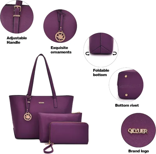 Vista 7 de Qiyuer - Bolsos para mujer, carteras, juegos de bolsos con asa superior, bolsos de hombro, bolso de mano, bolso de trabajo con cartera a juego, 3