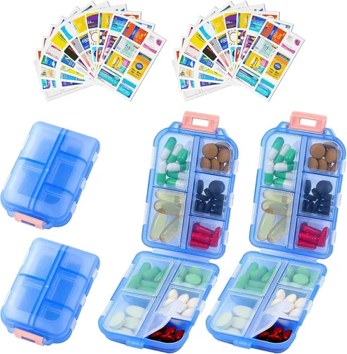 Vista 22 de Organizador de pastillas de viaje portátil, estuche pequeño para bolsillo, pastillero para bolso, organizador de medicinas con 10 compartimentos