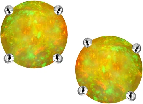 Vista 4 de Star K Sterling Silver Round 7mm Simulated Yellow Sapphire Earrings Studs Ópalo creado